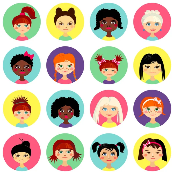 Cara femenina multinacional avatar perfil cabezas — Vector de stock