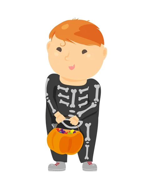 Lindo niño de dibujos animados en traje de Halloween — Vector de stock