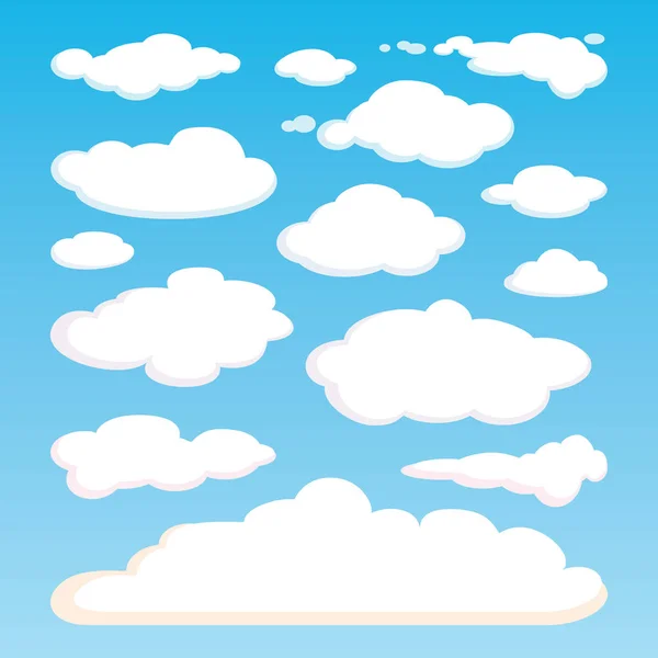 รูปแบบของเมฆสีขาวที่แยกกันบนพื้นหลังฟ้าสีฟ้า — ภาพเวกเตอร์สต็อก