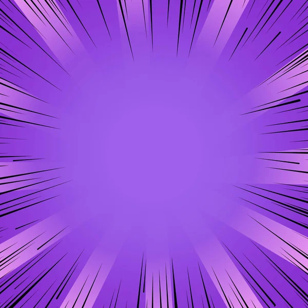 Manga comic book flash purple explosion radial lines background. — Stock Vector