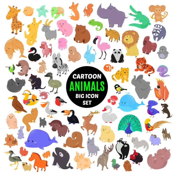 Grote set van dierlijke pictogrammen cute cartoon geïsoleerd op witte achtergrond — Stockfoto