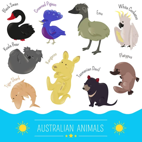 Conjunto de dibujos animados lindo animal australiano icono — Foto de Stock