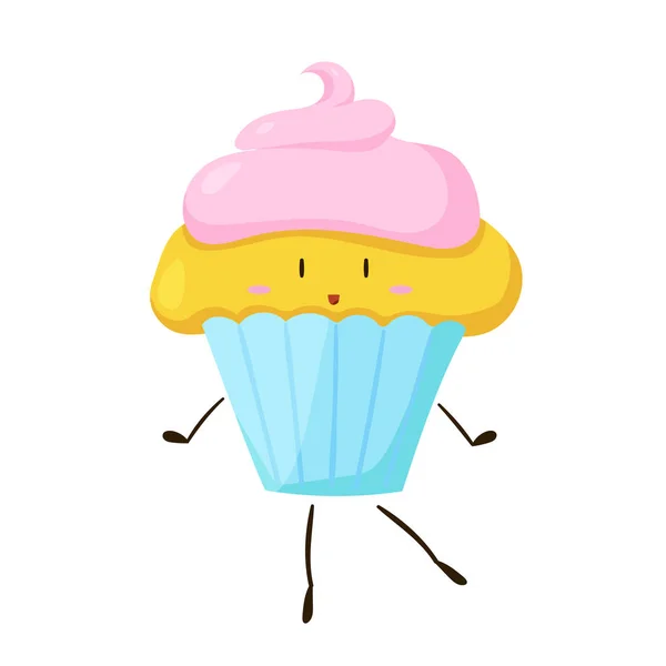 Divertido icono de cupcake de comida rápida. Ilustración vectorial — Archivo Imágenes Vectoriales