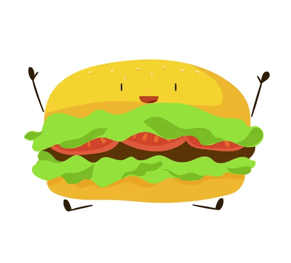 Funny fast food hamburger icon — Stock Vector