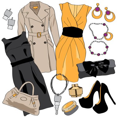 Kadın gardırop giyim aksesuar seti