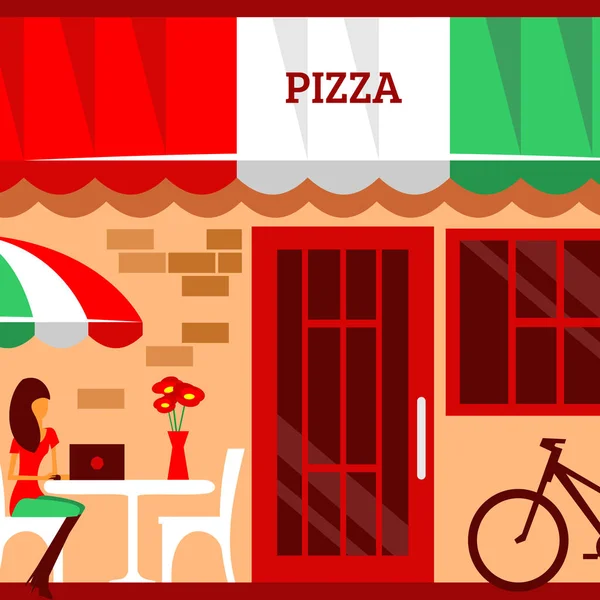 Pizza restaurace s terasou v popředí — Stock fotografie