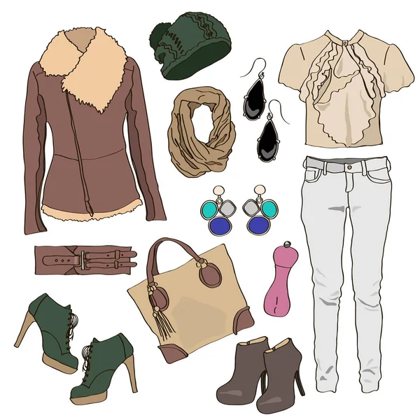 Autumn clothes collection for young women and girl. — Stock Photo, Image