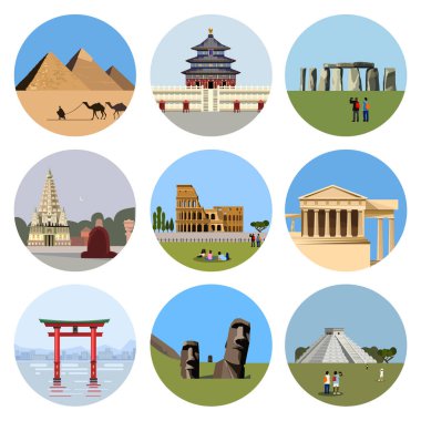 Dünya yerlerinden düz Icon set