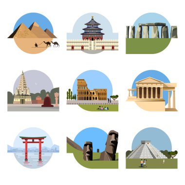 Dünya yerlerinden düz Icon set