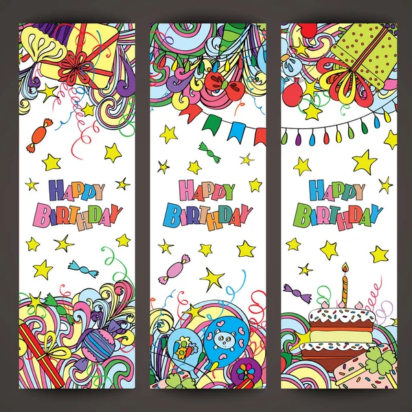 Happy Birthday greeting banners with celebration elements. — Stock Photo, Image