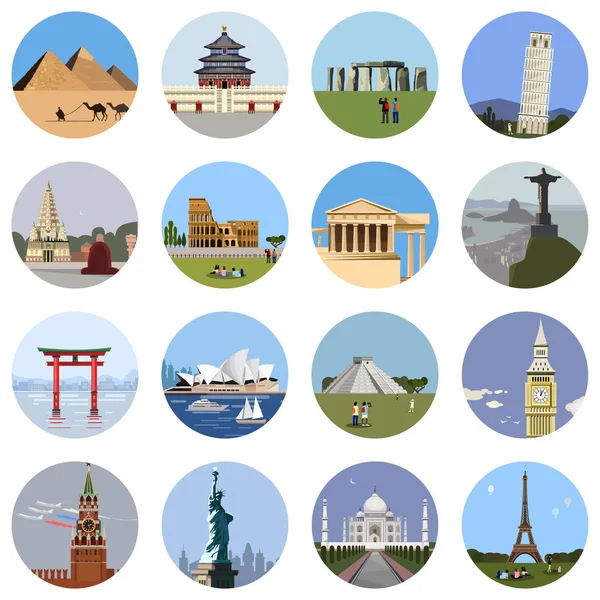 Wereld bezienswaardigheden platte pictogramserie — Stockfoto