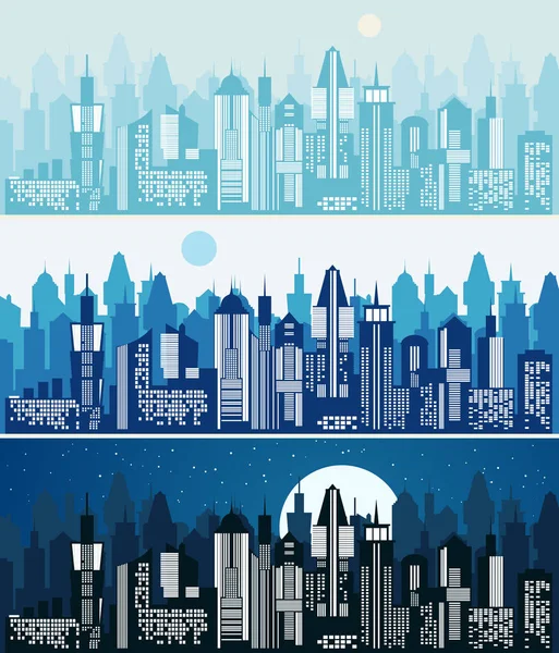 Set of cityscape background. Vector illustration — Stock Vector