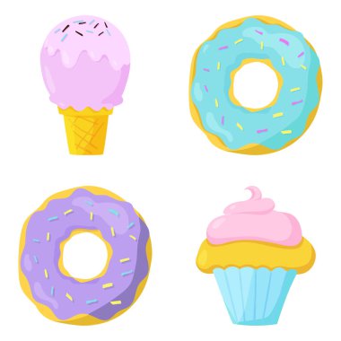 Sevimli tatlı gıda Icons set