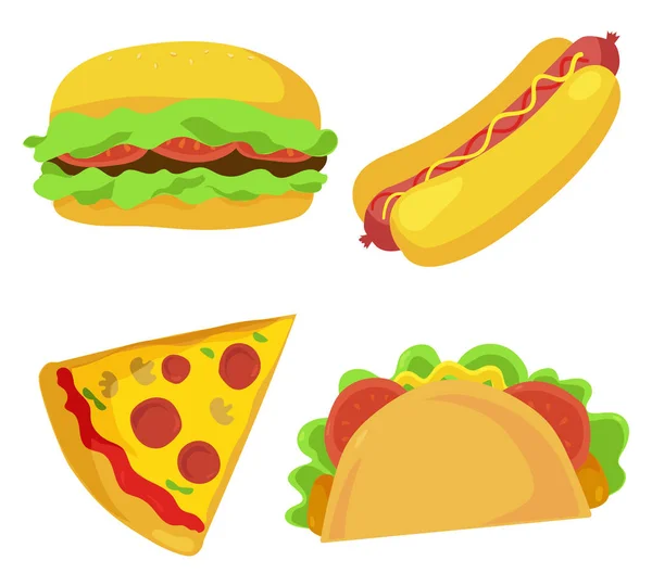 Lindo conjunto de iconos de comida rápida. Ilustración vectorial — Vector de stock