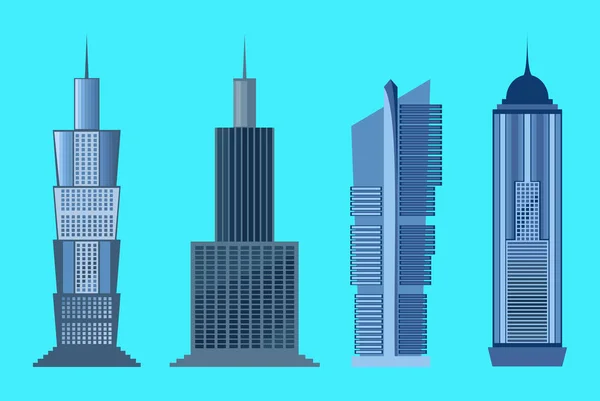 Conjunto de iconos de rascacielos aislados sobre fondo azul — Vector de stock