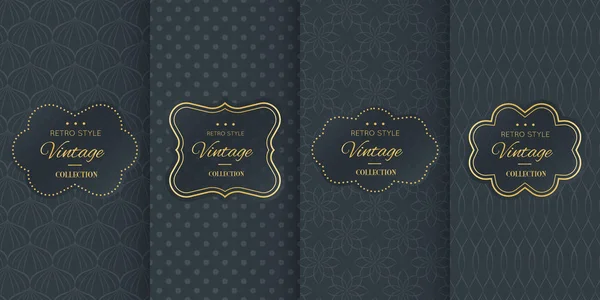 Golden vintage pattern on black background — Stock Vector