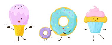 Sevimli tatlı çizgi gıda Icons set.
