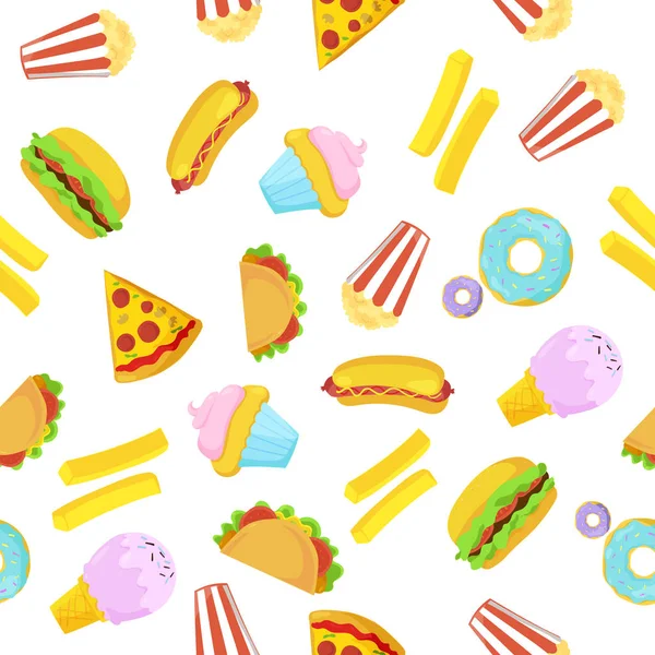 Fast food sömlösa mönster på vit bakgrund — Stock vektor