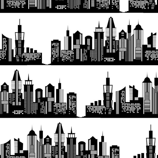 Modern city silhouette seamless pattern