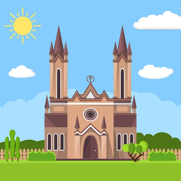 Icona della Chiesa. Piatto paesaggio estivo . — Vettoriale Stock