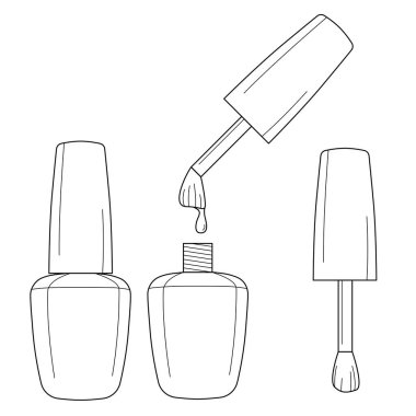Tırnak cilası doğrusal simgesi. Çivi cilası şişesi ve fırça kontur sembolü. Beyaz arkaplanda işaretler, web siteleri, web tasarımı, mobil uygulama simgeleri.