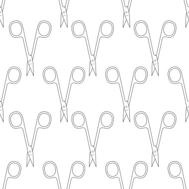 Manikür ve pedikür için makas deseni. Vektör dokusu. İnce çizgi sembolü. Pankart, broşür, poster veya baskı, web siteleri, web tasarımı, beyaz arkaplan üzerindeki mobil uygulama için tasarım.