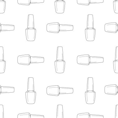 Kusursuz desenli tırnak cilası şişesi siyah beyaz renklerde. Pankart, el ilanı, poster veya yazdırma için doku, web siteleri, web tasarımı, beyaz arkaplan üzerinde mobil uygulama.
