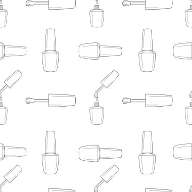 Kusursuz desenli tırnak cilası şişesi siyah beyaz renklerde. Pankart, el ilanı, poster veya yazdırma için doku, web siteleri, web tasarımı, beyaz arkaplan üzerinde mobil uygulama.
