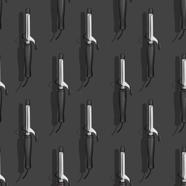 Saç için saç maşası ikonu. Mobil ve web uygulamaları için. Desen kusursuz tekrar ediyor. Arka plandaki internet ve cep telefonu için. Saç bigudisi. Gri arkaplanda şık desen.