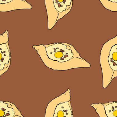 Khachapuri 'nin kusursuz dokusu. İzole edilmiş. Vektör çizimi. Geleneksel mutfak. Georgia.