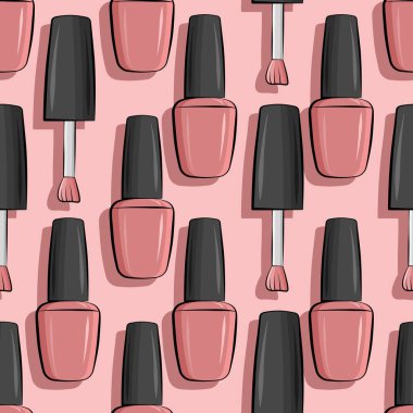 Gri ve pembe renklerde kusursuz oje şişesi. Pankart, el ilanı, poster veya baskı için doku, web siteleri, web tasarımı, pembe arkaplan üzerinde mobil uygulama.