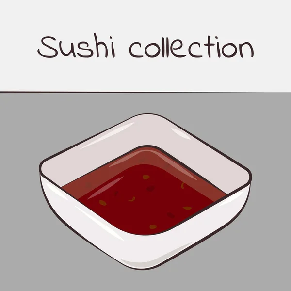 Collection Sushi Sauce Chili Sucrée Sauce Sriracha Art Multicolore Avec — Image vectorielle