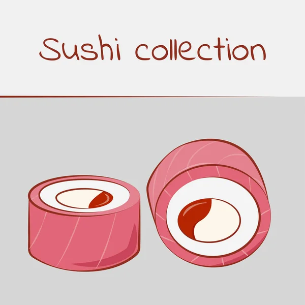 Coleção de sushi. Rolos. Arte multicolorida com um golpe. Vetor . — Vetor de Stock
