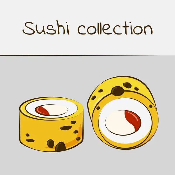 Sushi collection. Cheese rolls. Multicolored art with a stroke. Vector. — Stock Vector