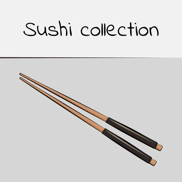 Sushi collection. Chopstick. Multicolored art with a stroke. Vector. — Stock Vector