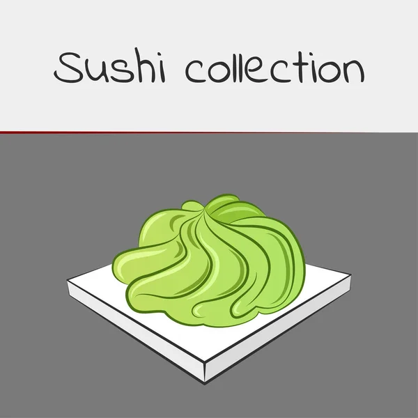 Coleção de sushi. Wasabi. Arte multicolorida com um golpe. Vetor . — Vetor de Stock