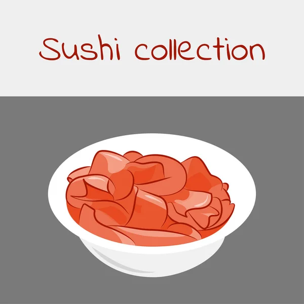 Collezione di sushi. Zenzero sottaceto. Arte multicolore senza ictus. Vettore . — Vettoriale Stock