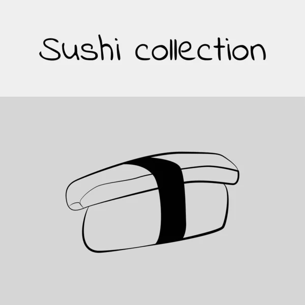 Coleção de sushi. Abacate nigiri. Desenho de linha, ícone. Vetor . — Vetor de Stock