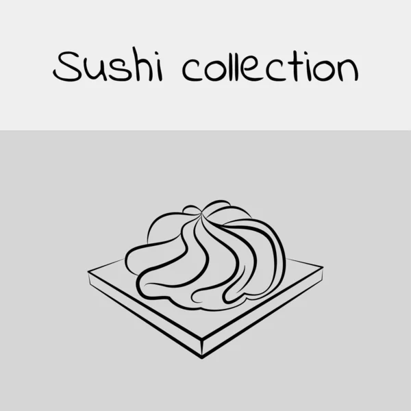 Colección de sushi. Wasabi. Dibujo de línea, icono. Vector . — Vector de stock