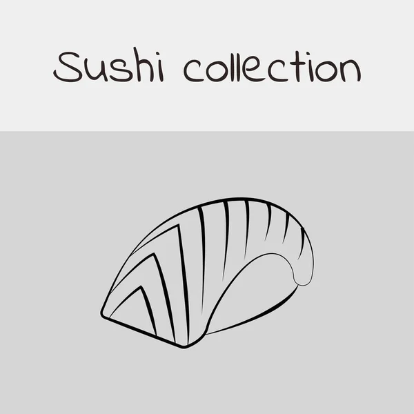 Collezione di sushi. Nigiri. Disegno a linee, icona. Vettore . — Vettoriale Stock
