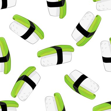 Avokado nigiri suşili kusursuz bir şablon. Gıda tasarımı elementleri.