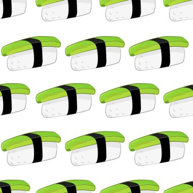 Avokado nigiri suşili kusursuz bir şablon. Gıda tasarımı elementleri.