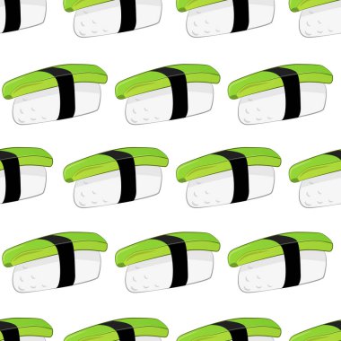 Avokado nigiri suşili kusursuz bir şablon. Gıda tasarımı elementleri.