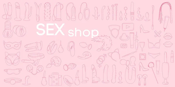Sex shop grande insieme di icone vettoriali, sottili e lineari. Giocattoli per adulti. Isolato da sfondo . — Vettoriale Stock