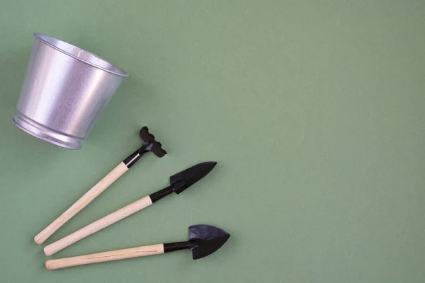 Tuingereedschap Bovenaanzicht Tuinonderhoud Moeder Aarde Dag Samenstelling Van Tuingereedschap — Stockfoto