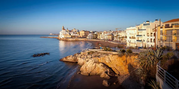 Sitges Egy Város Közelében Barcelona Catalunya Spanyolország Híres Strandjairól Éjszakai — Stock Fotó