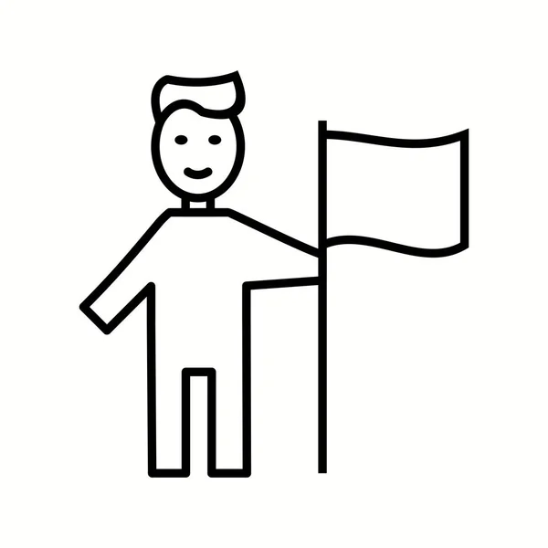 Uomo unico con bandiera vettoriale linea icona — Vettoriale Stock