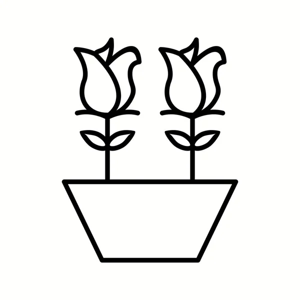 Tulipanes únicos en Pot Vector Line Icono — Archivo Imágenes Vectoriales