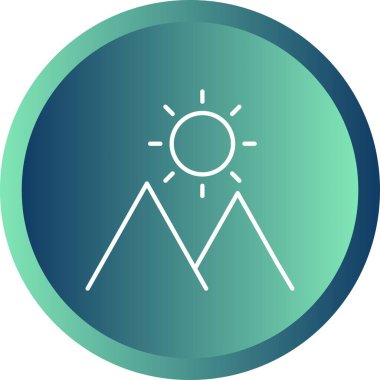 Dağ Vektörü Çizgisi Simgesinde Eşsiz Güneş