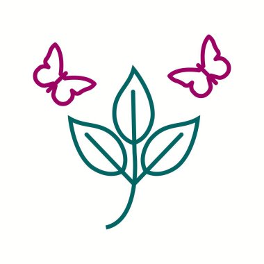 Yaprak Vektör Satırı Simgesinde Eşsiz Kelebek